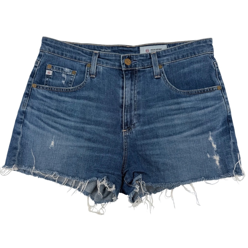 AG Adriano Goldschmied The Sadie Shorts Womens 30 Blue High Rise Frayed Cutoff